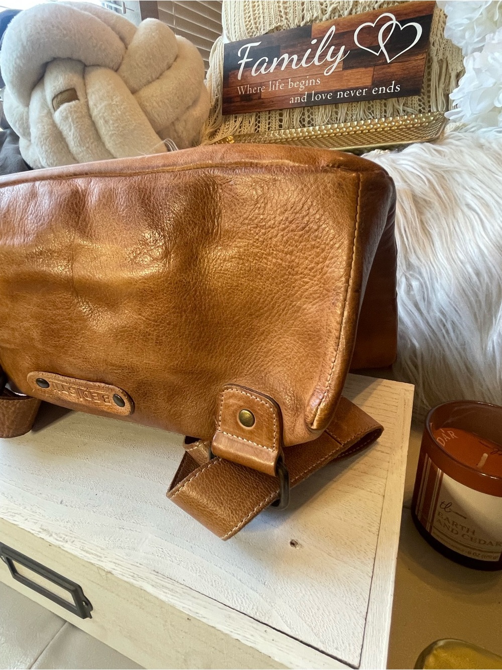 NWT Bed Stu Leather Howie Flapover Leather Backpack Tan Rustic Retail $365 - Picture 9 of 11